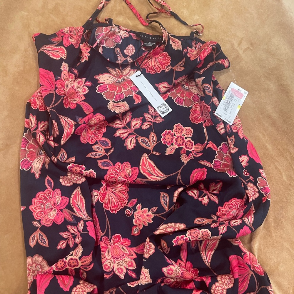 Floral Satin Chemise Slip in Black with Pink Floral Print